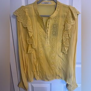 Scotch & Soda, Yellow Eyelit Ruffle LS top, XL